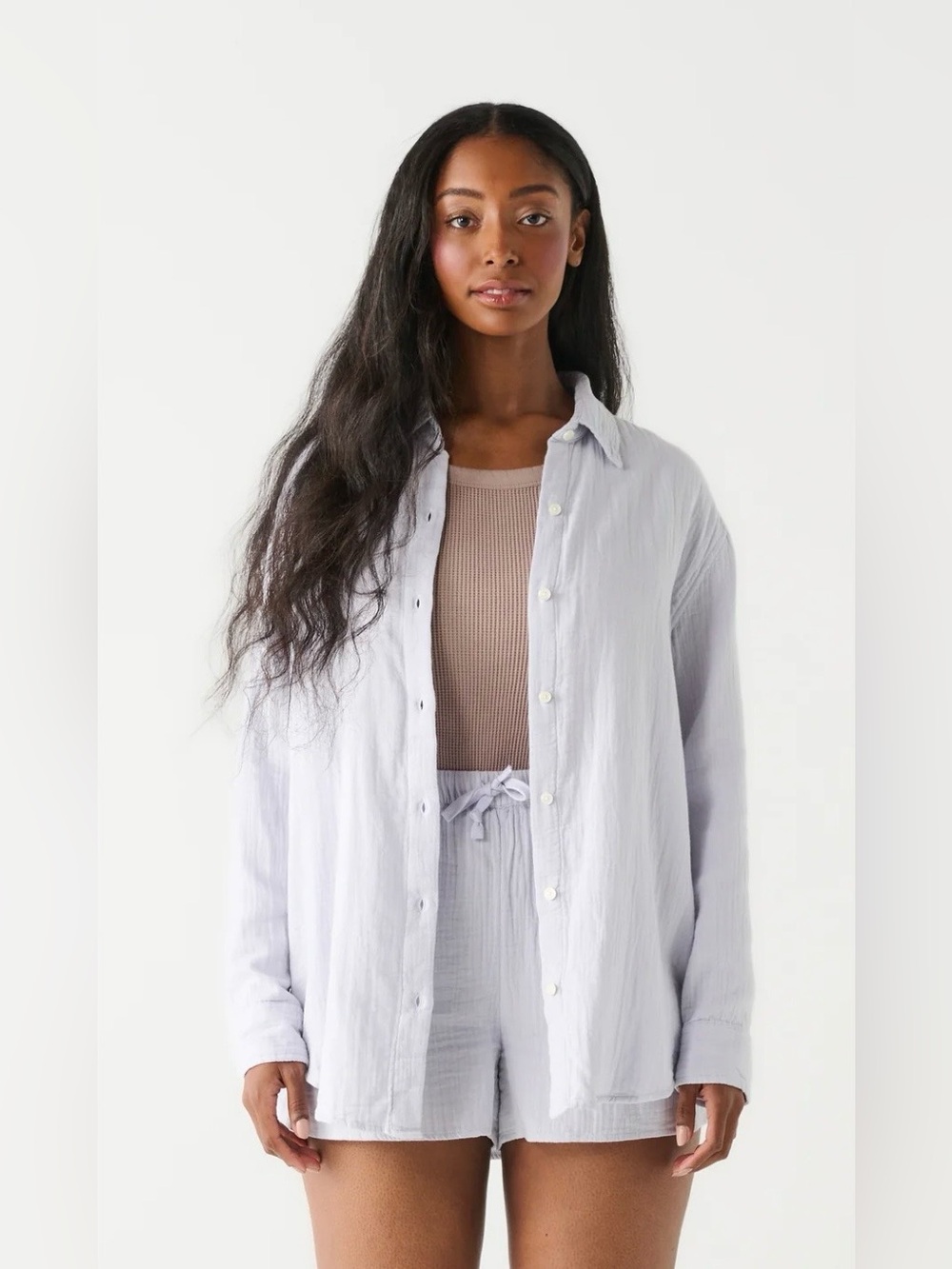 Dex Button-Down Long sleeve Cotton Gauze Shirt White Blouse Relaxed Fit